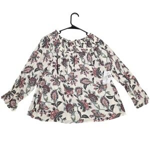 Wild Moss Off Shoulder Print Top Women Size S Ivory NEW IMR207-W1520 Floral Boho